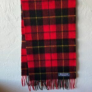 Highland Tweeds 100% Lambswool Red Black Plaid Scarf Made in U.K.